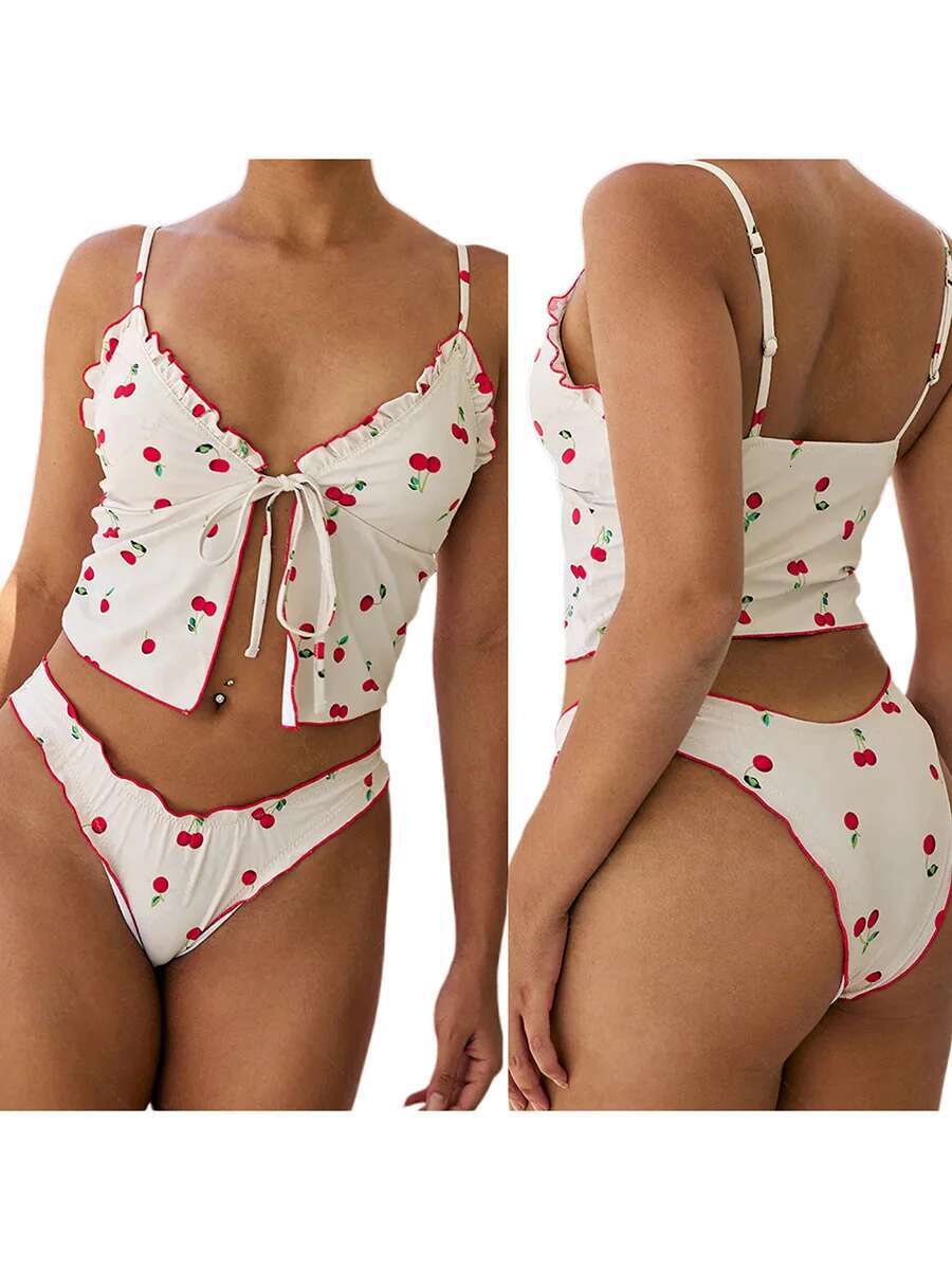 Womens Floral Print Ruffle Off Shoulder Bikini Top Tie Front Sleeveless Swimsuits Top Only No Bottom Bathing Suit Top