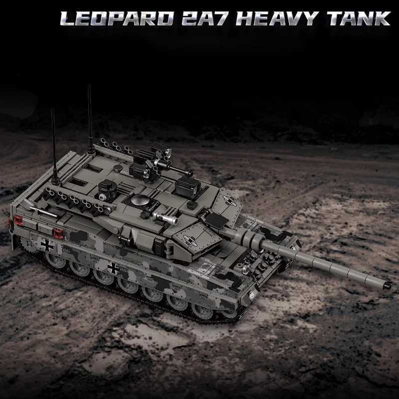 Military WW2 Leopard 2A7 Heavy Tank Building Blocks Technical Merkava Main Battle Tank Army Weapons Bricks Toy For Children Gift Z250607