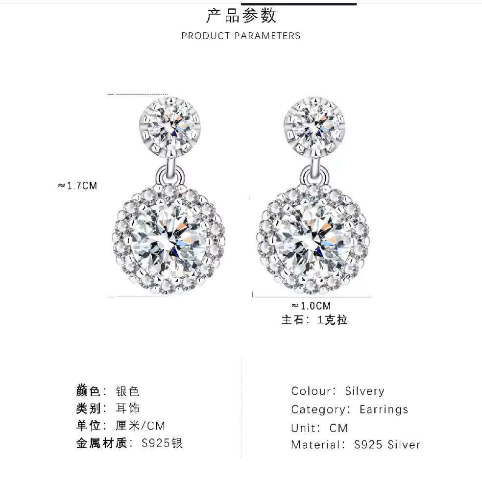 High Quality 1ct VVS1 D Color Cut Moissanite Diamond Stud Earrings Luxury 925 Sterling Silver Design for Women
