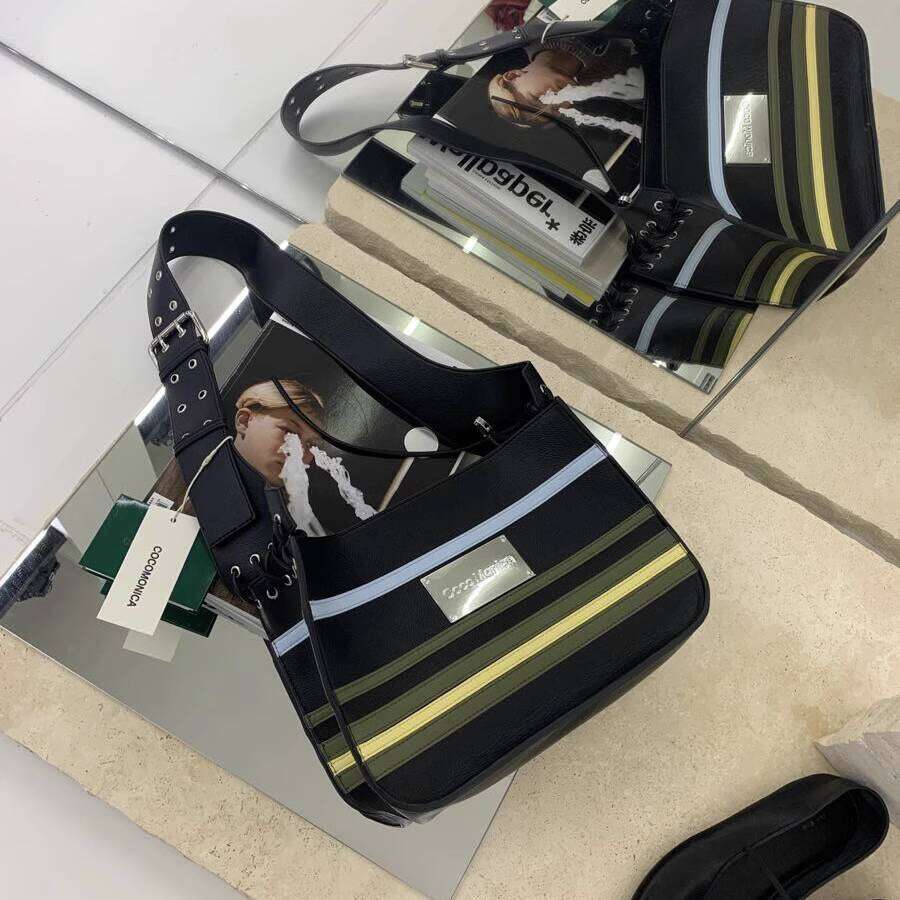 High End Spring Summer New Trendy Fashion Striped Belt Buckle Wide Strap Single Shoulder Crossbody Women s Bag