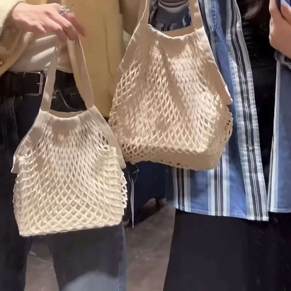 Trending MUJI Style Cotton Summer Woven Hollow Handbag Unique Design Mesh Bag for Women