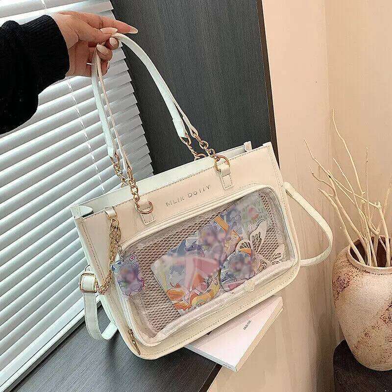 New Ita Bags Womens Shoulder Black Lolita Gothic Y2k Cute Tote Bag Transparent Jk Chains Square Large Capacity Handbag