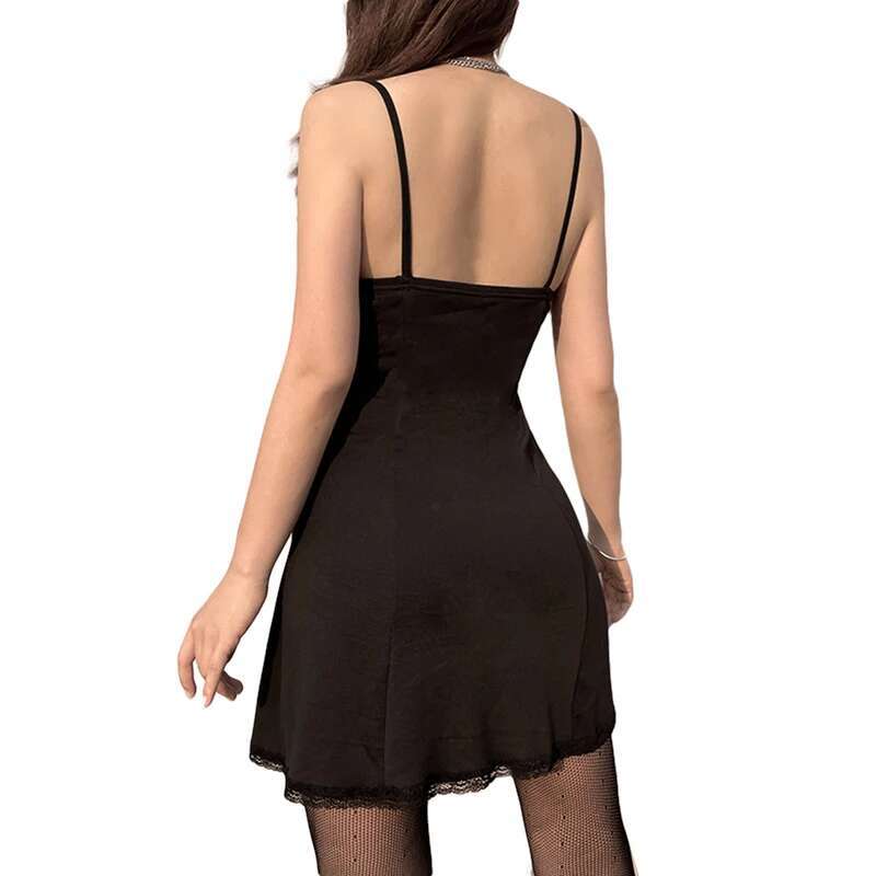 Womens Dress Elegant V-neck Sleeveless Lace Trim with Belt Navy Blue Xs s m l xl