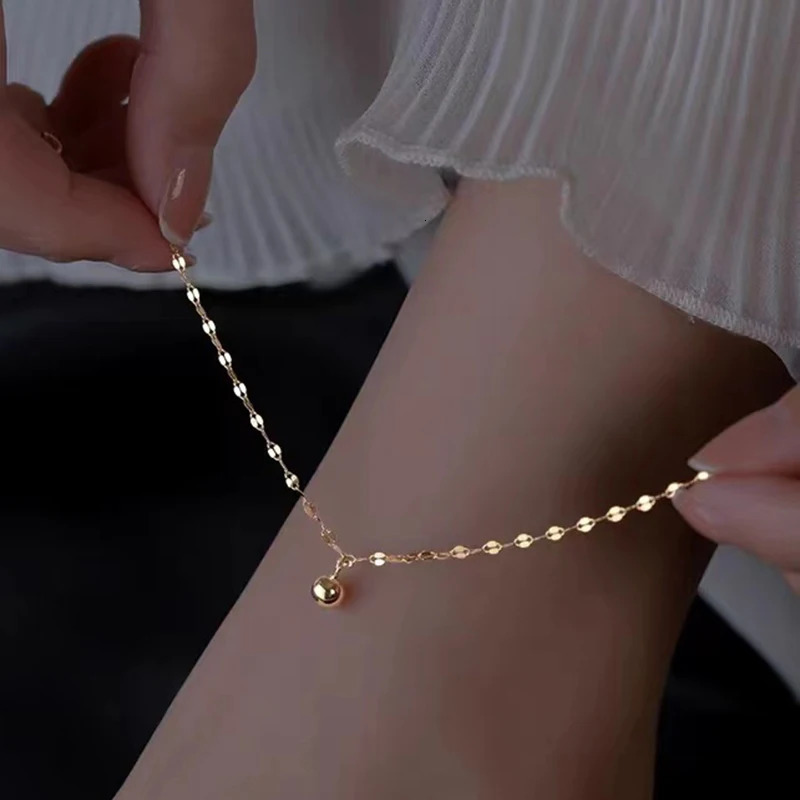 Minimalism Silver Color Beads Anklet for Women Summer Beach Simple Flat Chain Bracelet Barefoot Anklet Jewelry Daily Wear 250528