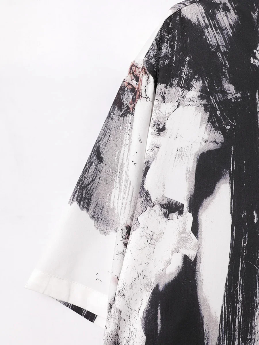 Oversized Loose Casual Tie Dye Printing Hawaiian Short Shirt for Men American Printing Summer Versatile Couple Men Streetwear 250606