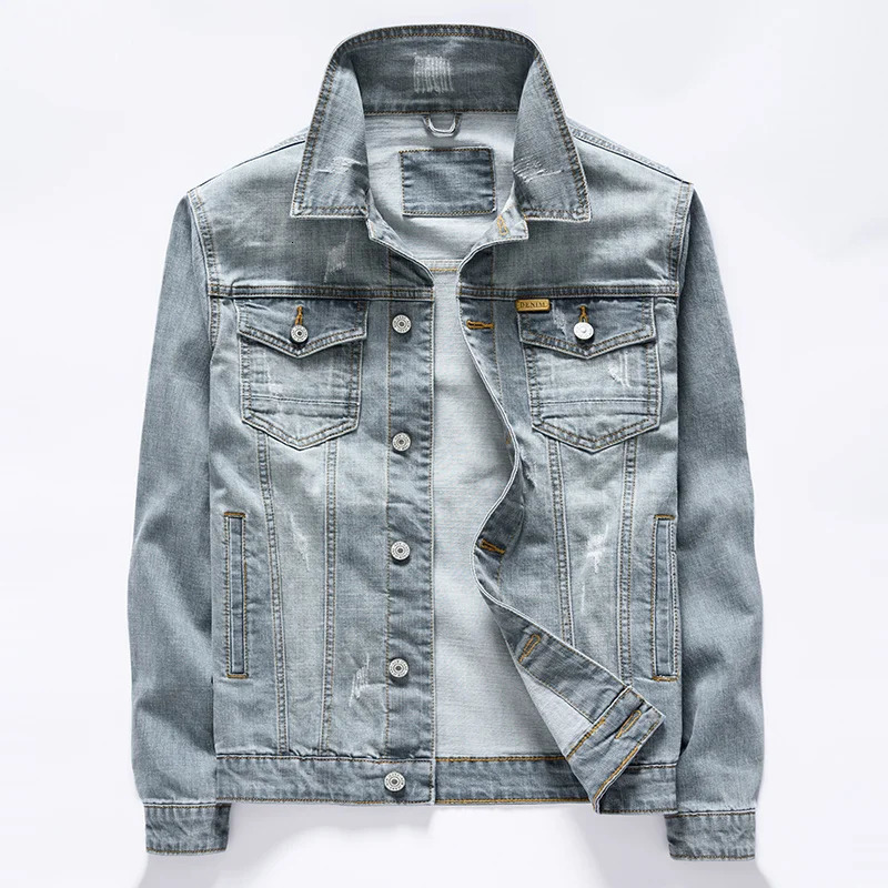 3 Colors Classic Style Mens Vintage Blue Denim Jacket Spring and Autumn Stretch Cotton Casual Jeans Coat Male Clothes 250530