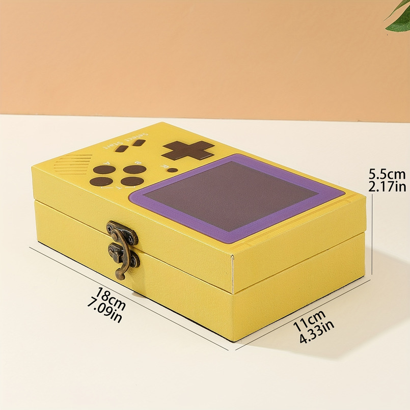 Stylish Wooden PU Console, Unique Design with Matching Storage Box - Artistic Home Decor and Personal Item Organizer, Yellow, Game Room Decoration