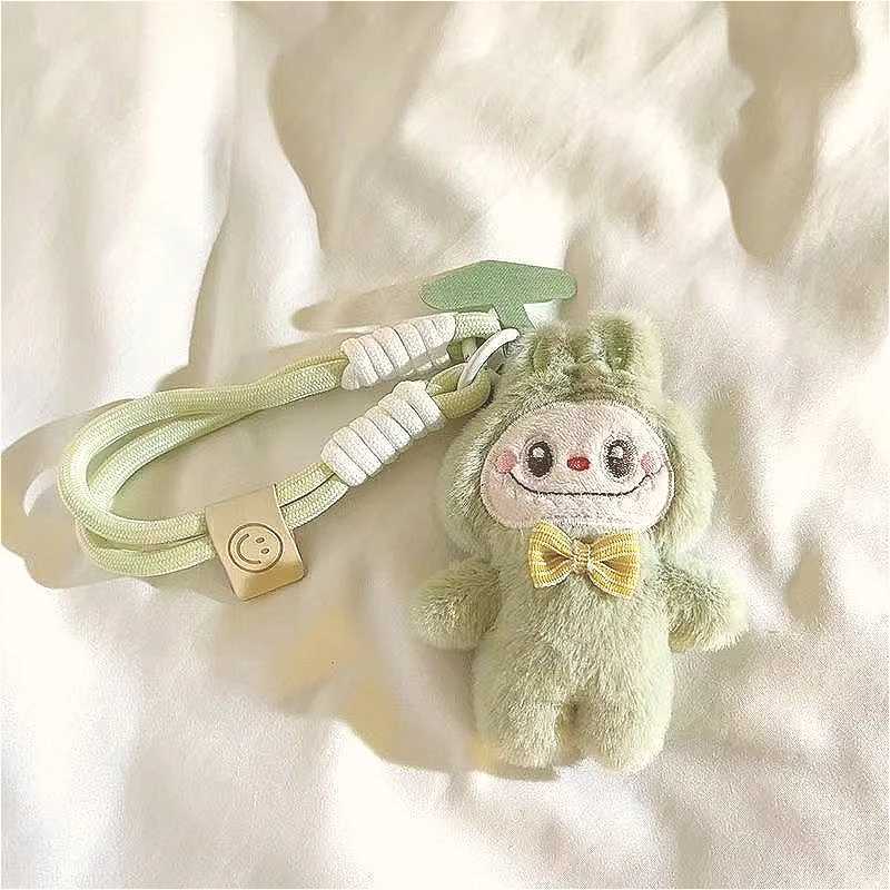 Labubu Keychain Creative Flocking Mini Phone Pendant School Bag Cute Pendant Fashion Popular Car Key Chain Birthday Gift Z250607