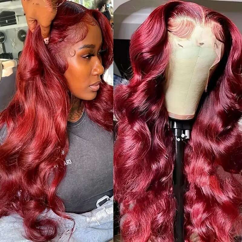 Fashion Wine Red Hot Selling Front Lace 13*4 Big Wavy Long Curly Hair Full Wig