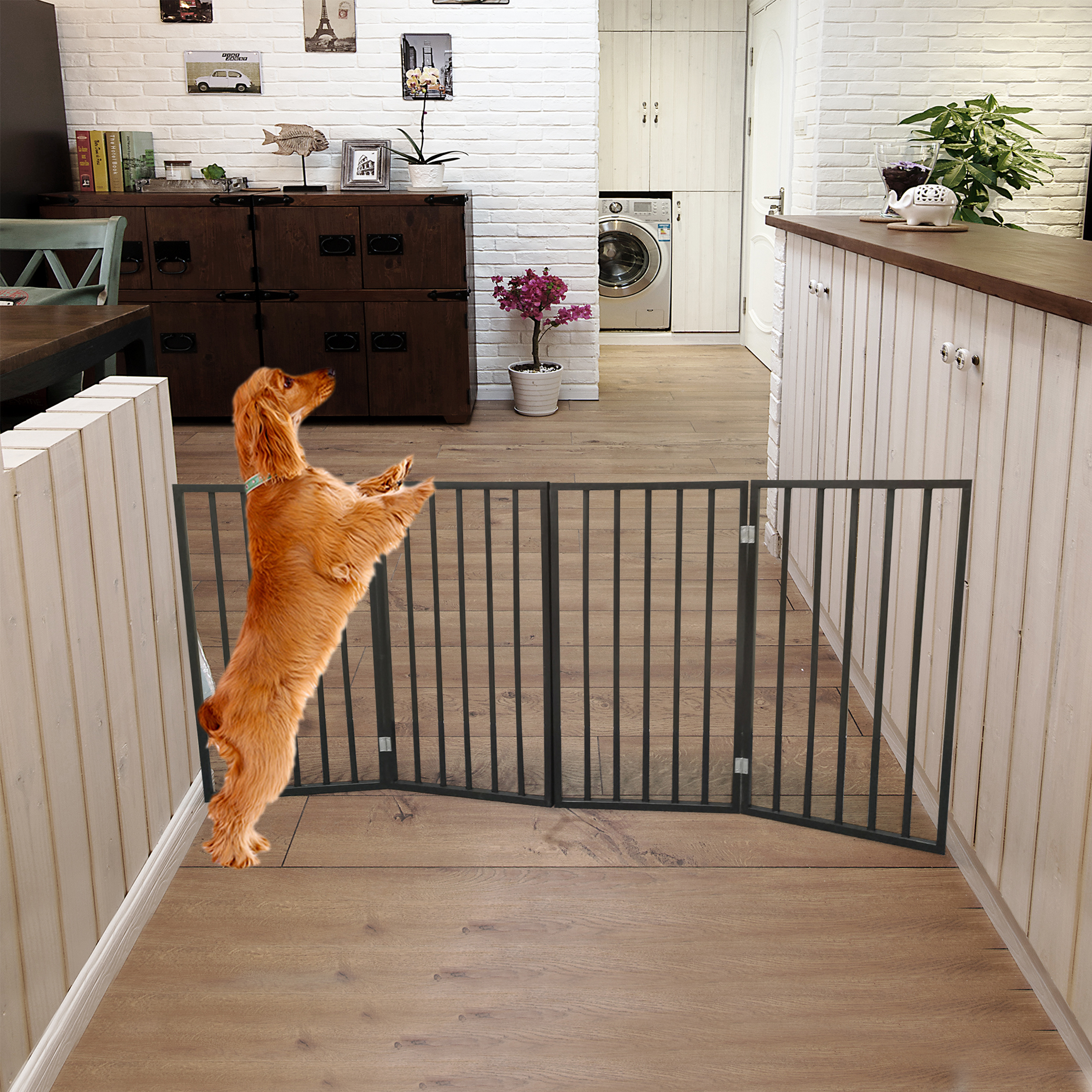Wholesale Pet Gate Dog Gate for Doorways Stairs or House Freestanding Folding Arc Wooden