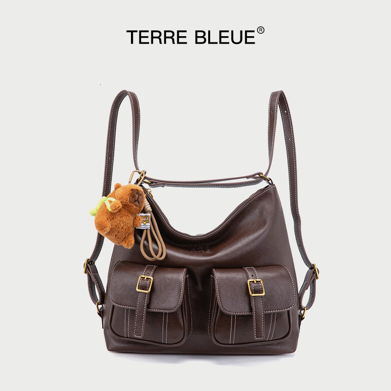 Free Shipping New Women's Multi Pocket Handbag Fashionable Retro Commuting Shoulder Bag Large Capacity Urban Bucket Bag Luxury Student Backpack