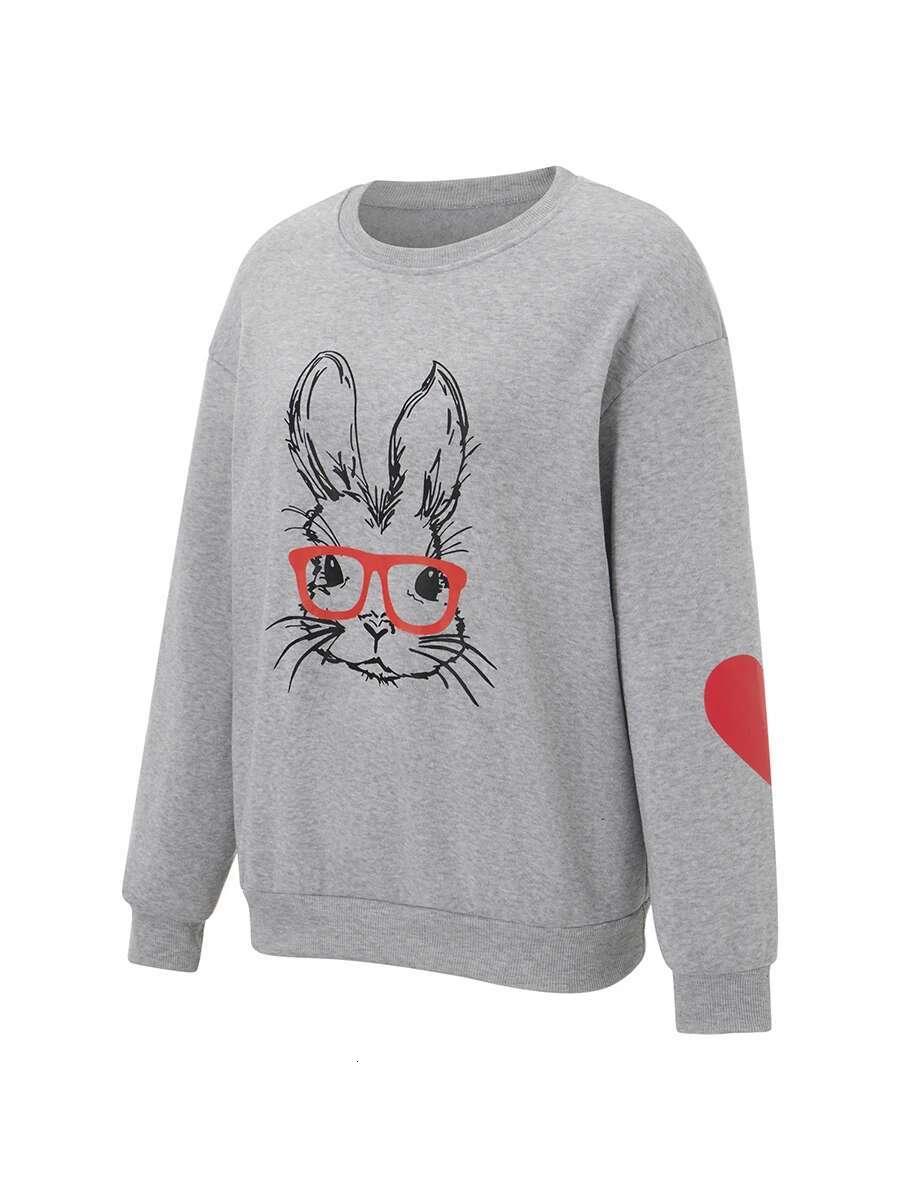 Easter Egg Print Womens Loose Fit Pullover Sweatshirt with Long Sleeves and Round Neck for Casual Autumn Wear