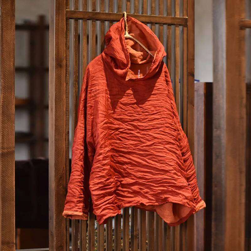 Cotton Linen Casual Hoodies Women New 2024 Autumn Vintage Style Solid Color Loose Female Long Sleeve Hooded Pullovers M163