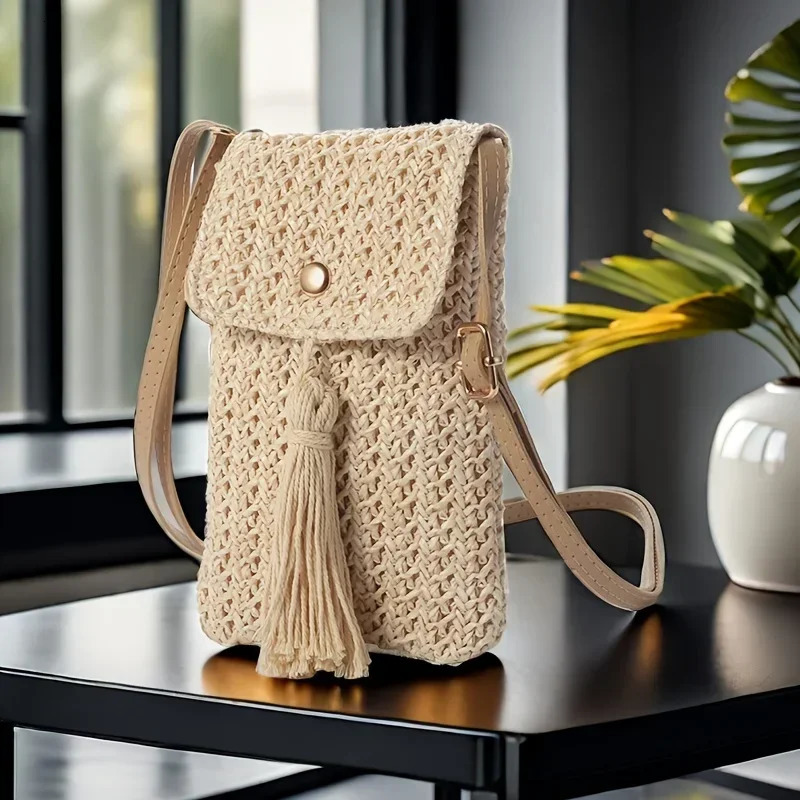 Beachside Mobile Phone Bag and Coin Tassel Woven Womens Mini Shoulder Crossbody Bag Very Suitable for Daily Travel Shoppin 250606