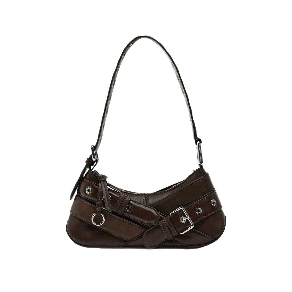 Free Shipping Designer Bag ZR Home 2025 New Black Belt Adorned Women's Fashion Single Shoulder Underarm Motorcycle Splicing High Grade Feel Stick