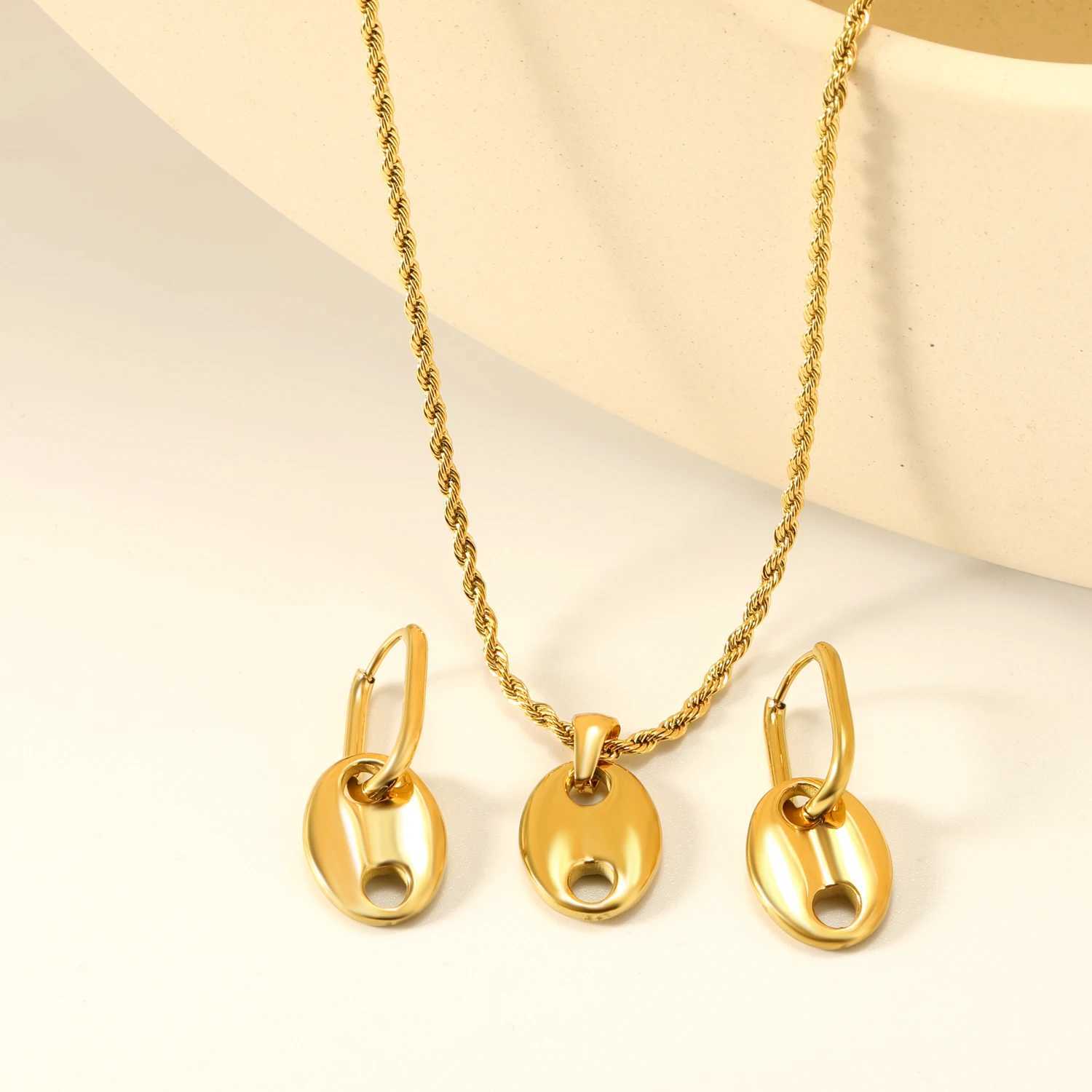 LUXUKISSKIDS Enamel Shell Golden Textured Conch Earrings Necklace s Summer Stylish Steel Woman K Gold Plated Jewelry Set Z250607