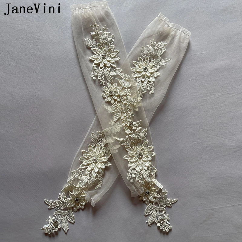 JaneVini Appliqued Lace Gloves for Women Wine Red Bride Beaded Tulle Long Bridal Wedding Gloves Burgundy Fingerless Luva Branca 250603