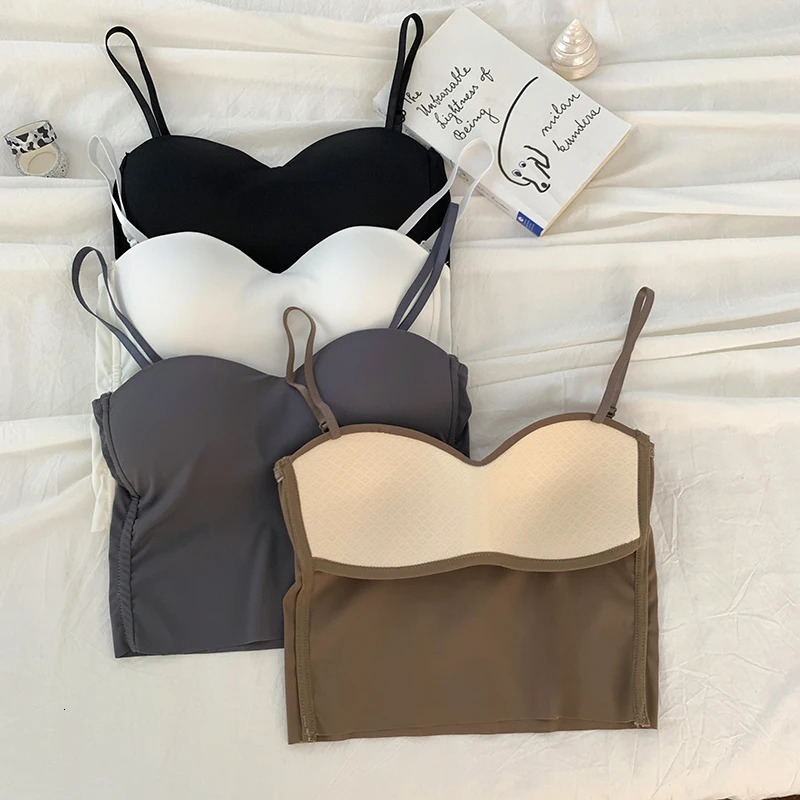 ITOOLIN Fashion Backless Tank Tops Cute Crop For Women Slim Elastic Camisole Ice Silk Spaghetti Camis With Bra Pad 250527