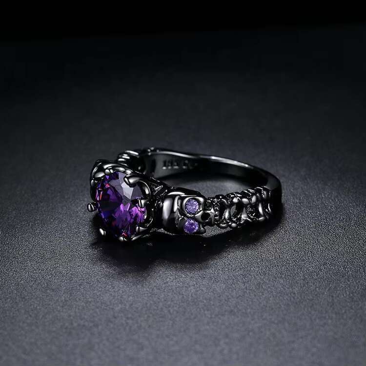 Fashion jewelry wholesale purple diamond personality skeleton 18K black gold engagement ring R523