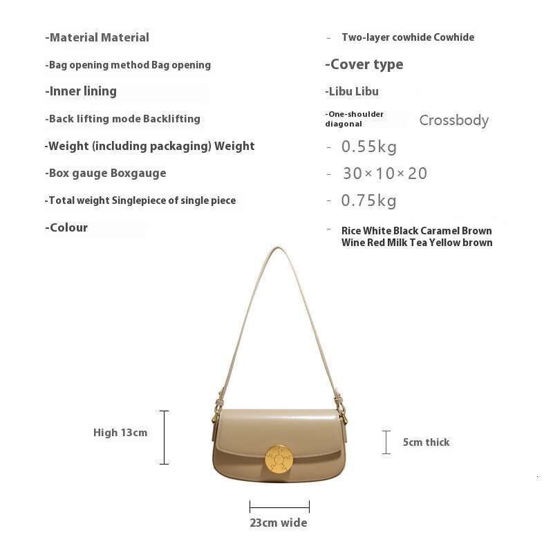 Underarm High-End Shoulder Women Cowhide Small Square Baguette Bag Genuine Leather Women's Crossbody Niche Light Luxury