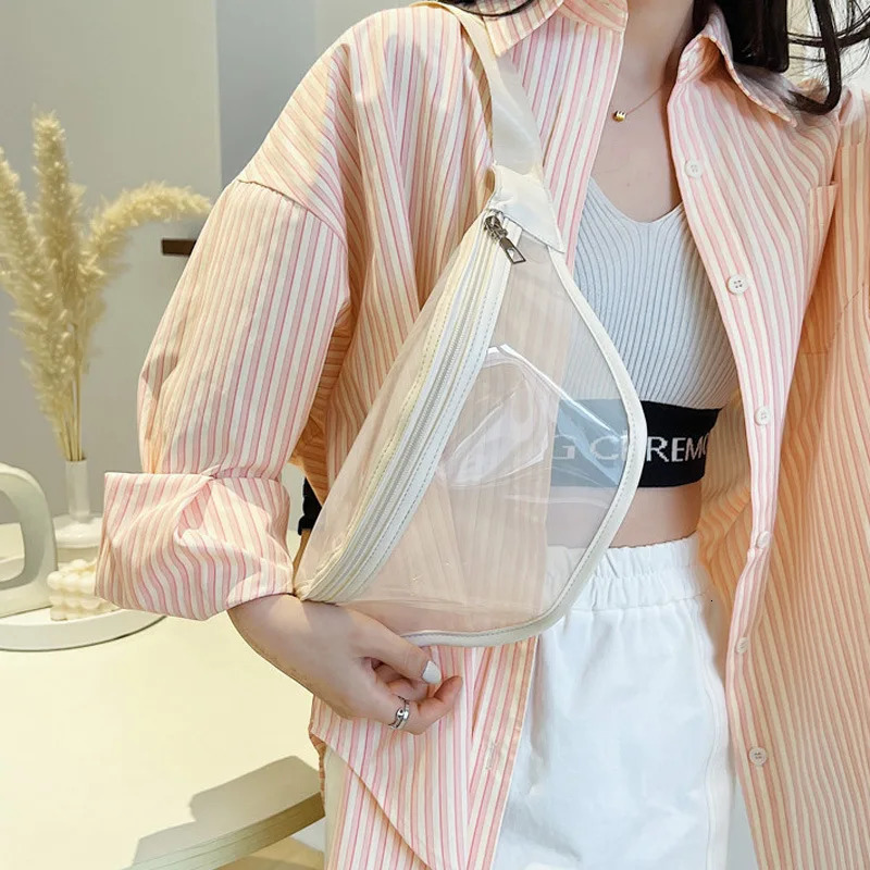 Summer Blue Green PVC Transparent Chest Bag Women Casual Cute Single Shoulder Crossbody Multifunction Fanny Pack 250605