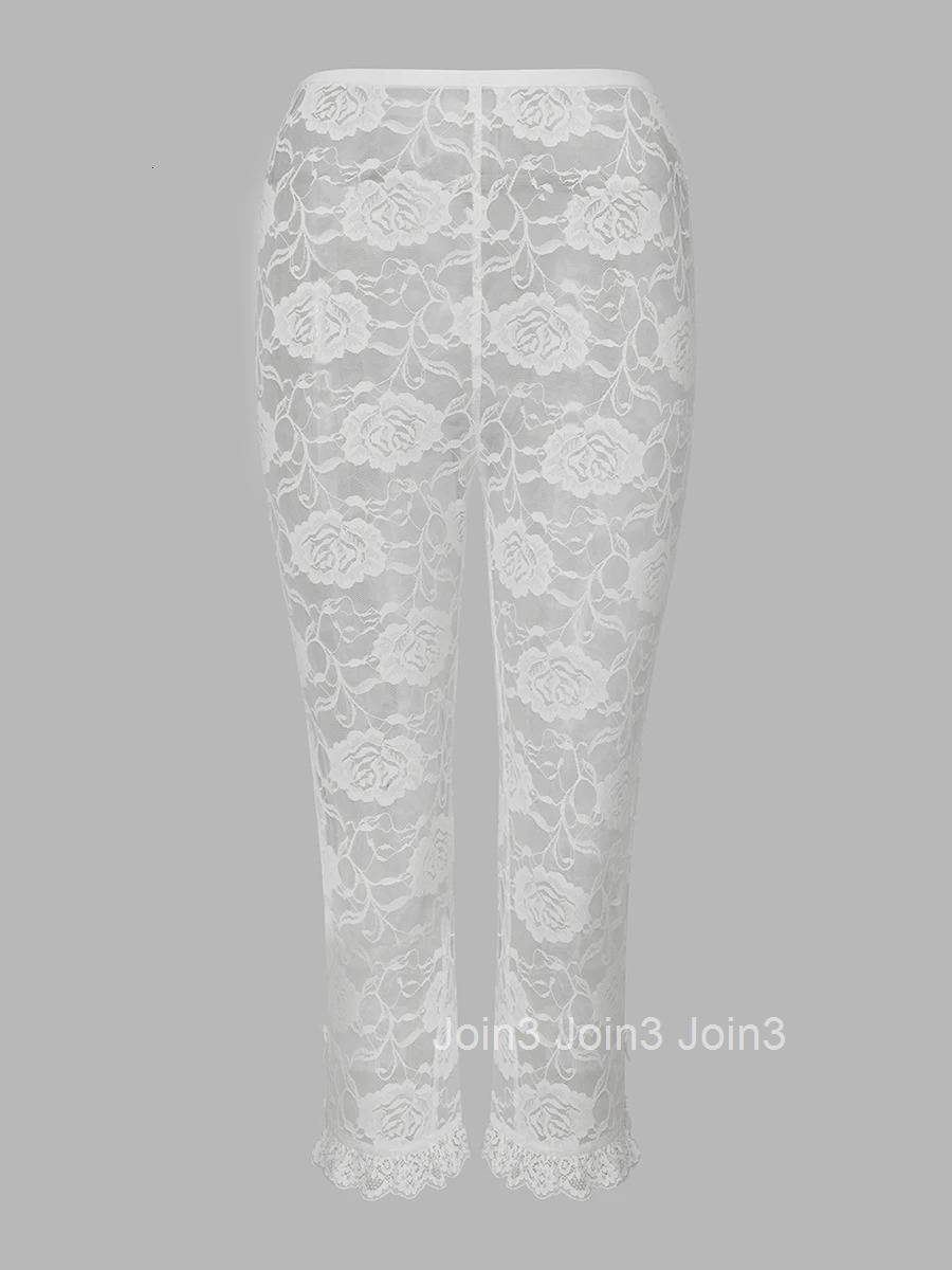 Womens Sheer Lace Cropped Leggings with Elastic Waistband and Skinny Fit for Summer Wear