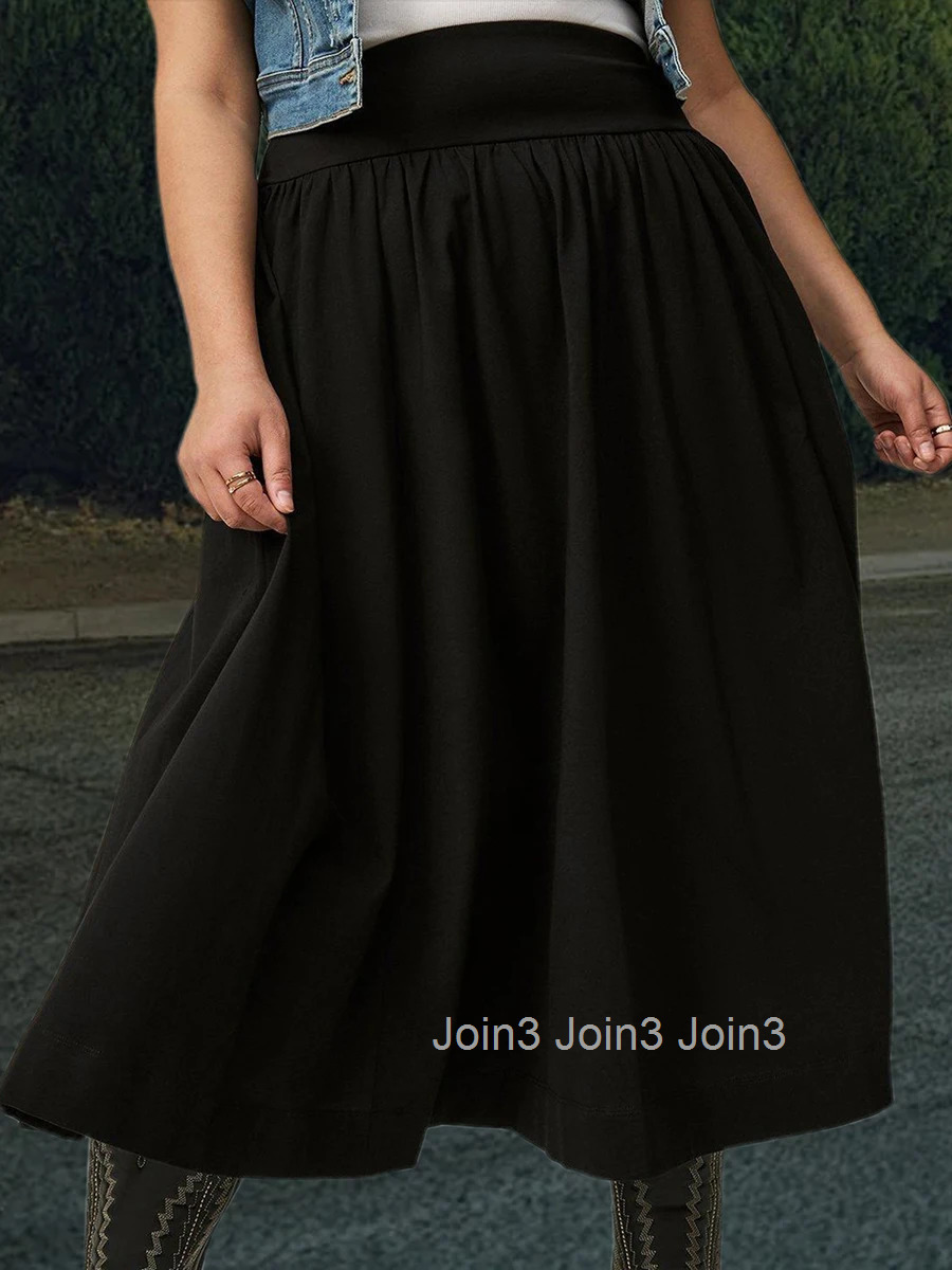 Womens Maxi Skirt Stylish High Waist A-line Pleated Solid Color Long Skirt for Chic Everyday Wear