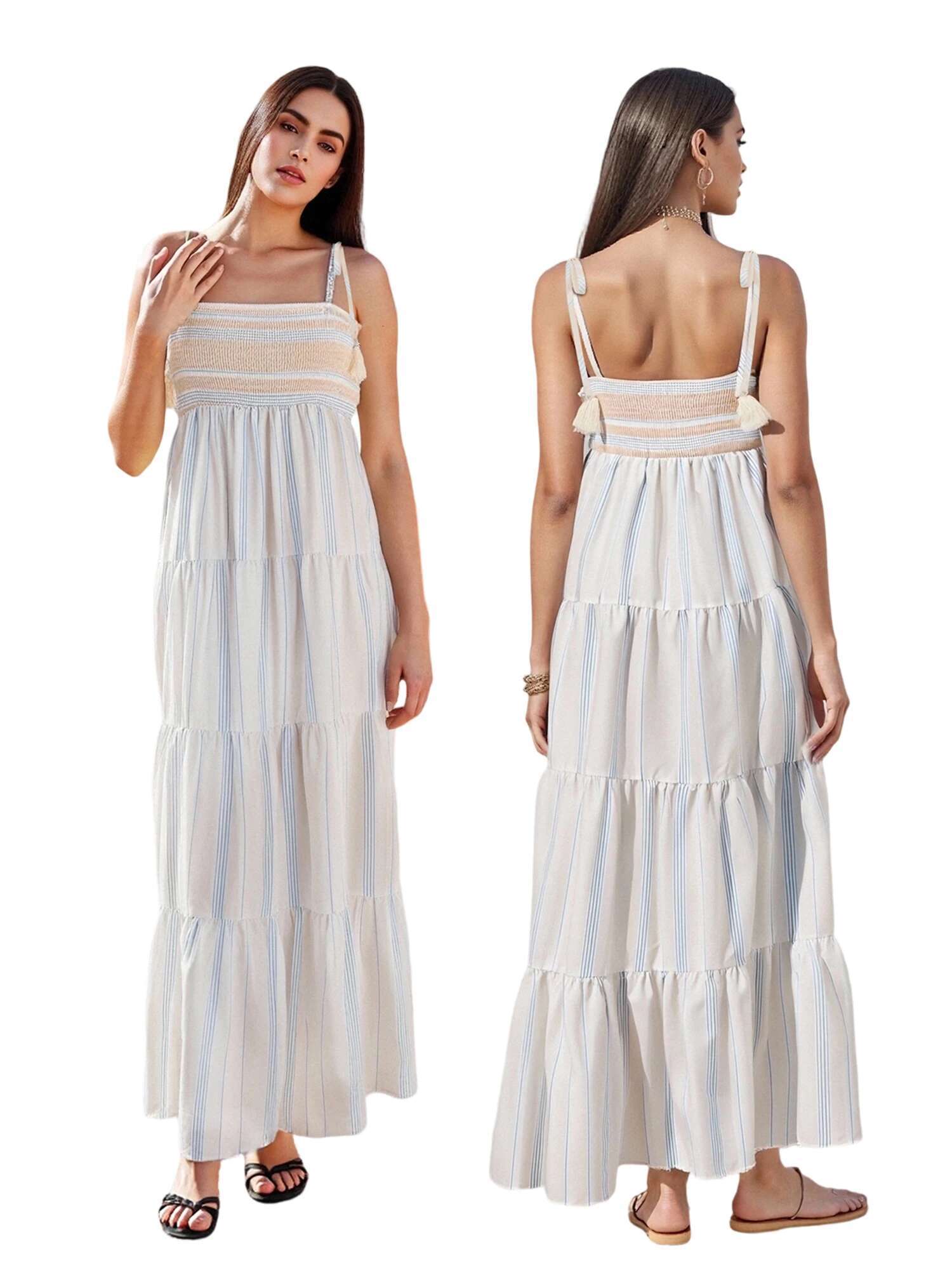 Elegant Floral Print Ruffle Sleeve V-neck Maxi Dress with Belted Waist for Summer Wedding Guest Beach Party Outfit