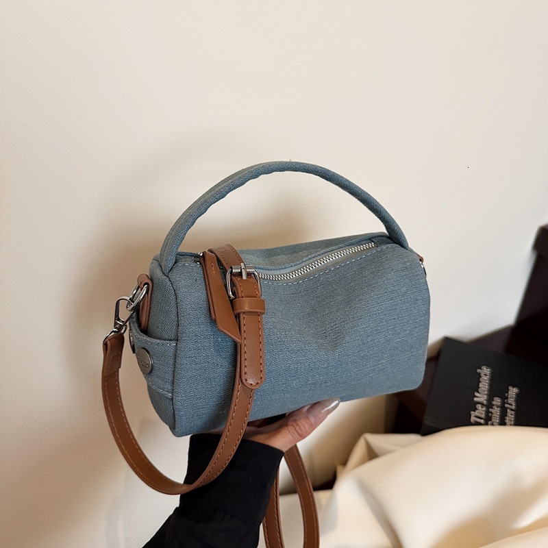 designer Small Bag for Women 2025 New Trend Color-Block Retro Denim Canvas Pillow Bag Versatile Handbag Shoulder Crossbody Bag T