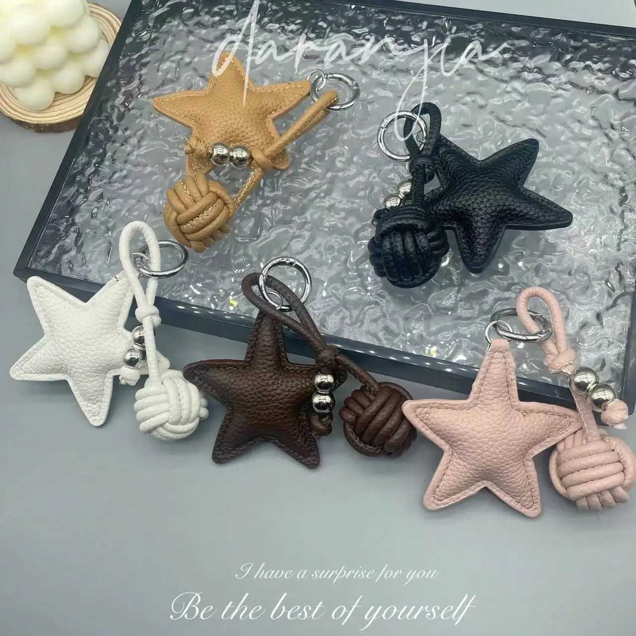 Star Woven Ball Keychain Bag Charm DIY Personalized Fashion Handbag Accessories for Women Small Gifts Crossbody Bags Keychain XJ250607