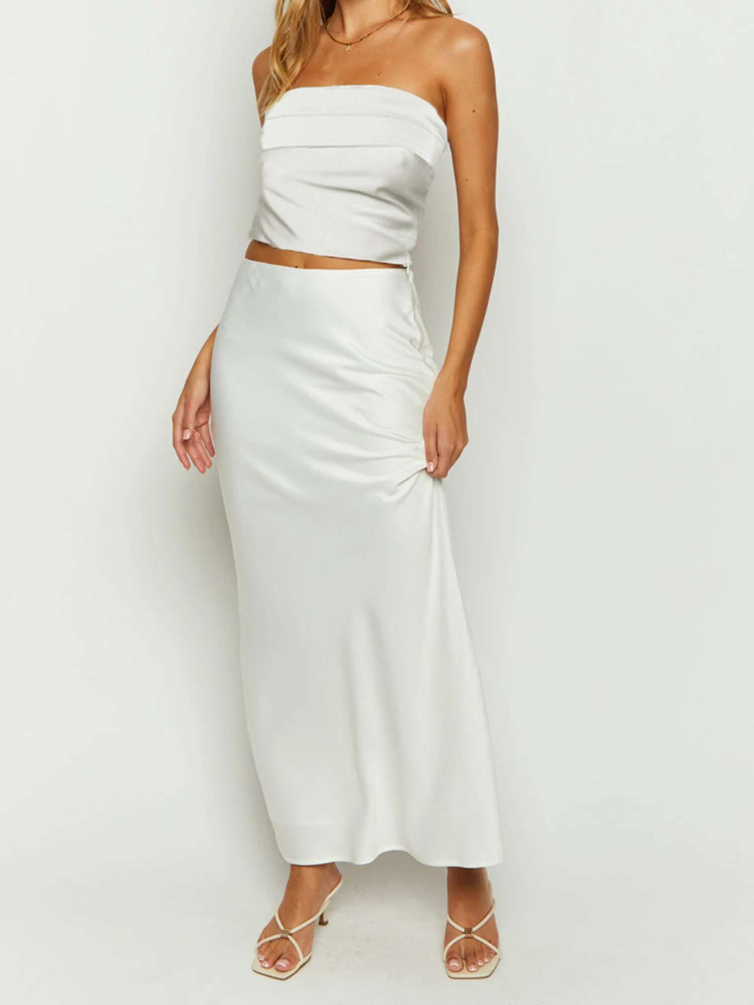 Elegant Floral Print Off-shoulder Top and High Slit Maxi Skirt Set for Womens Summer Fashion Look