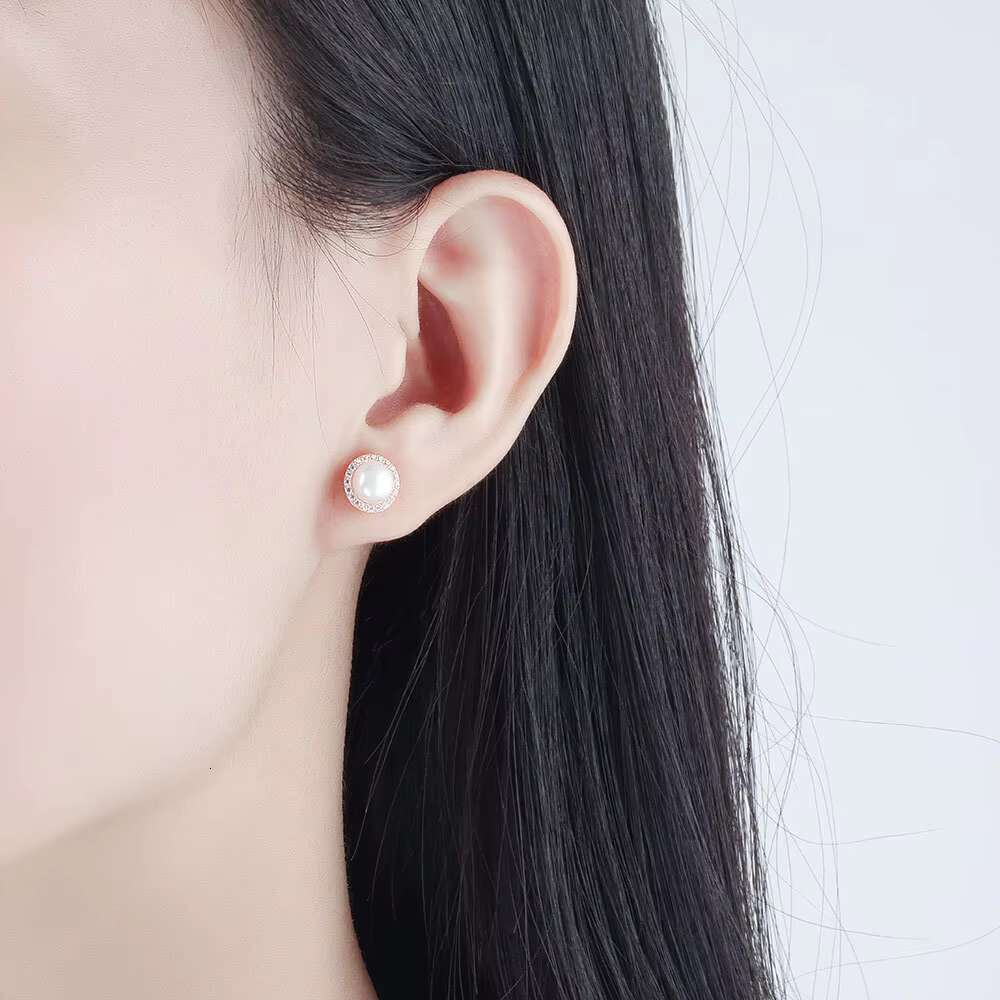 925 silver earrings for women; 18K rose gold inlaid fashion jewelry; moissanite charming pearl earrings; slightly earrings; mother' day gift 202