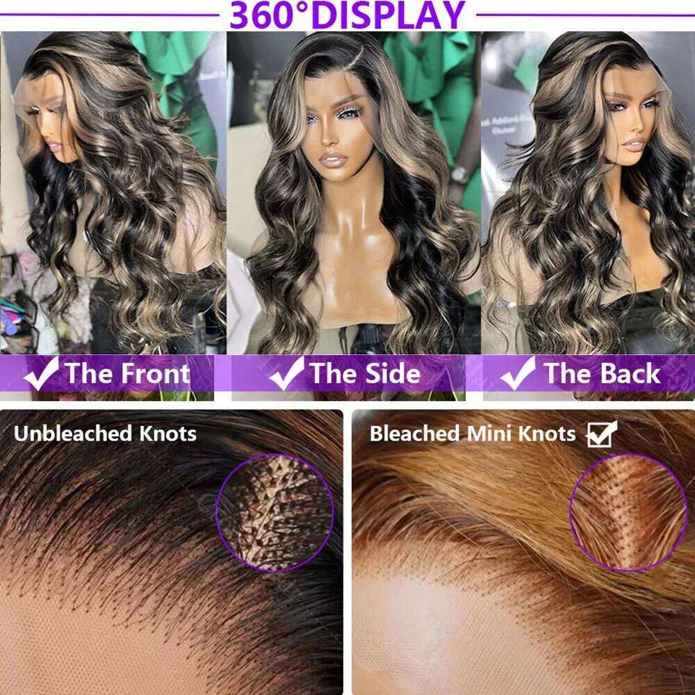 NAMM 1B/27 Body Wave Human 30 Inch 13x4 HD Lace Frontal Wig Ombre Blonde Highlight Brazilian Hair Front Wigs For Black Women