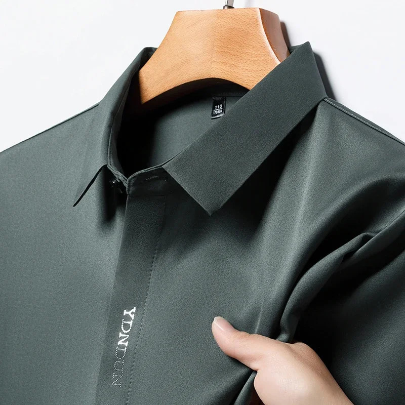 Mens Business Casual Short Sleeve Solid Color Shirt Wrinkle Resistant Comfortable All Season Versatile Top 250606