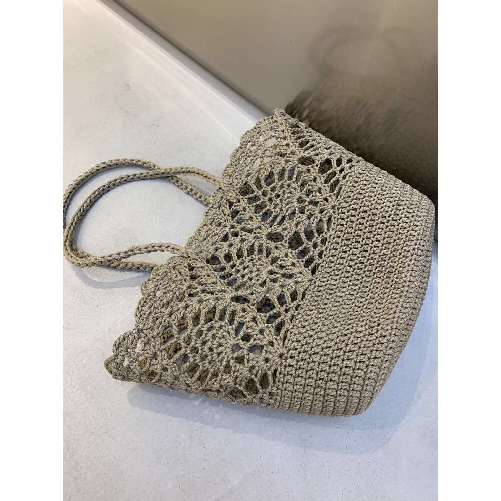 Handmade Single Shoulder Crochet Women s Hollow Pattern Woven Handbag Cotton Knitted Beach Bag