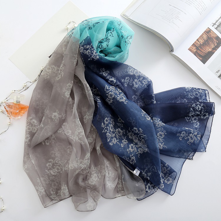 K954 Summer new color matching printed silk scarf women's spring and summer seaside beach towel thin Japanese and Korean style long sun protectio