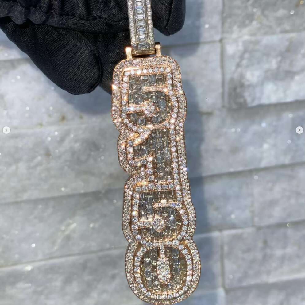 Iced Out Jewelry Moissanite Letter Pendant Vertical 925 Silver 2 Layer Lab Diamond Pendant Custom Pendant