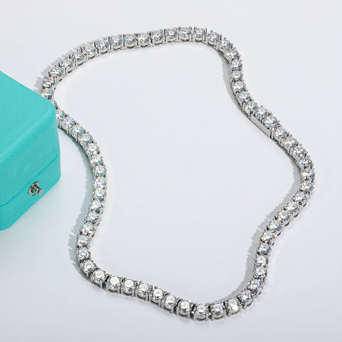 AnuJewe 6.5mm 66cttw D Color Moissanite Dia Tennis Chain Necklace Sterling Sier Gold Plated Neckalces Jewelry
