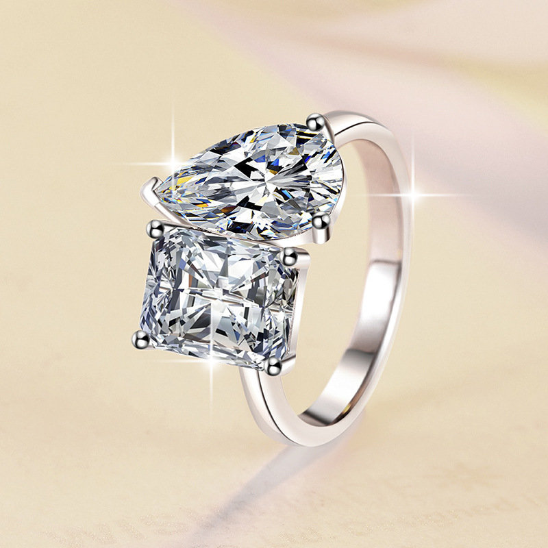 Elegant S925 Sterling Silver Moissanite Ring with Waterdrop Design, Perfect for Engagements and Weddings, Affordable Luxury Jewelry, Cross-Border Whol