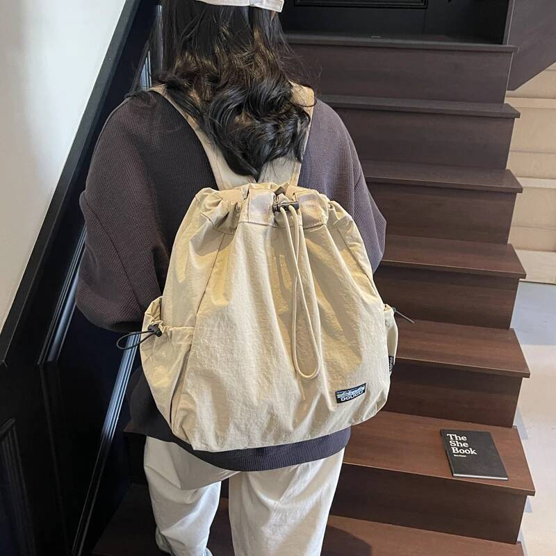 Multi-functional Fashion Backpacks For Women Nylon Large Capacity Shopper Shoulder Totes Drawstring Bucket Travelling Rucksack