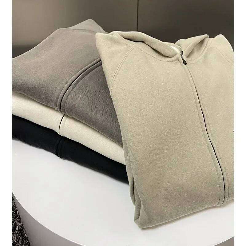 Trendy Men's Zipper Hoodies Classic Double Line Chest Two Rows Letter Hoodie Brand Couple High Street Loose Coat Top