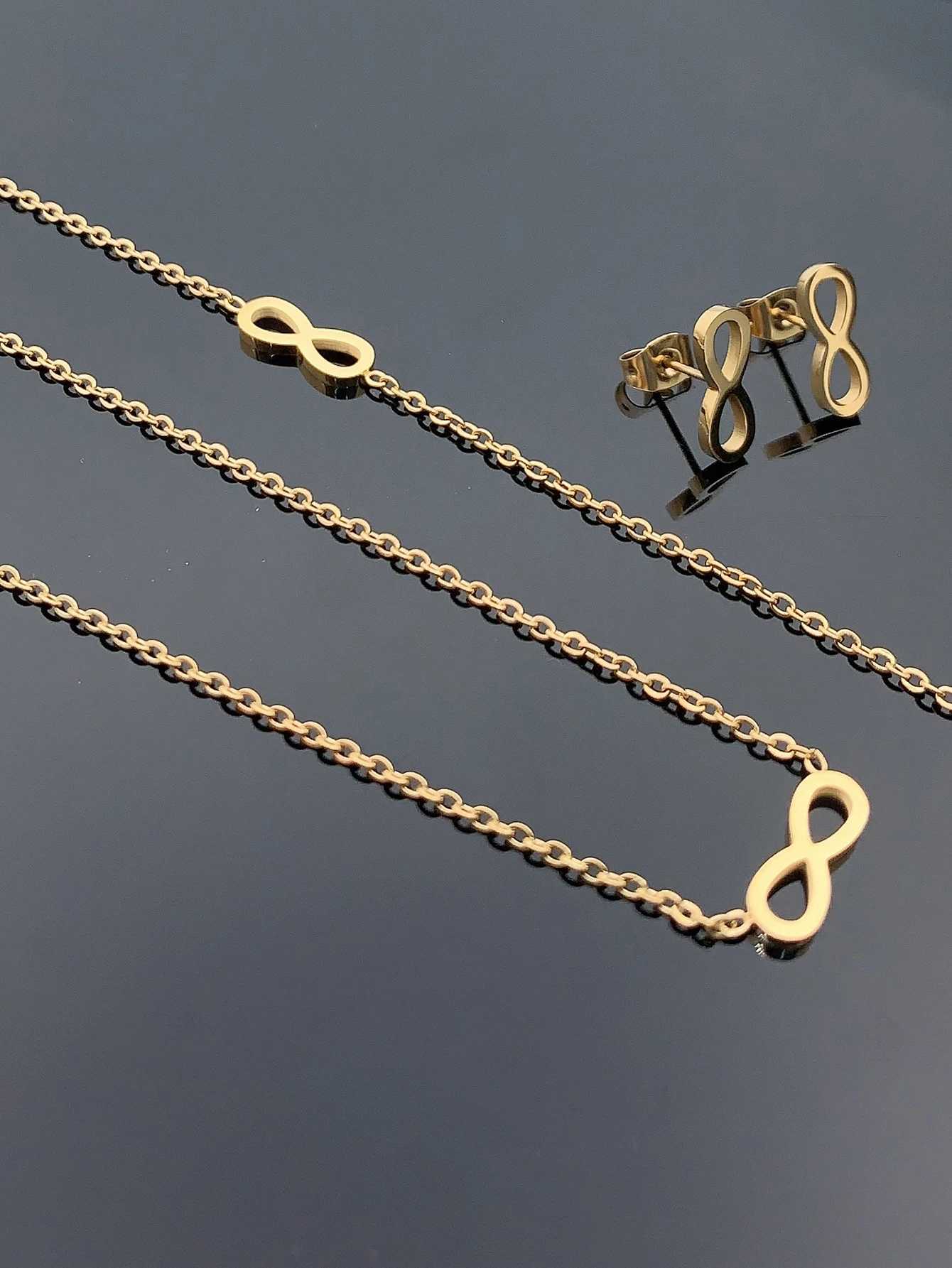 4-piece Bohemian Womens 18K gold plated stainless steel size 8 necklace Earrings Accessory set Ramadan Valentine gift Z250607