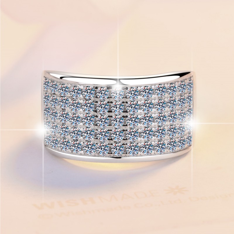 S925 Sterling Silver Moissanite Ring with Starry Sky Design, Wide Band, Perfect for Engagements and Weddings, Affordable Luxury, Cross-Border Wholesal