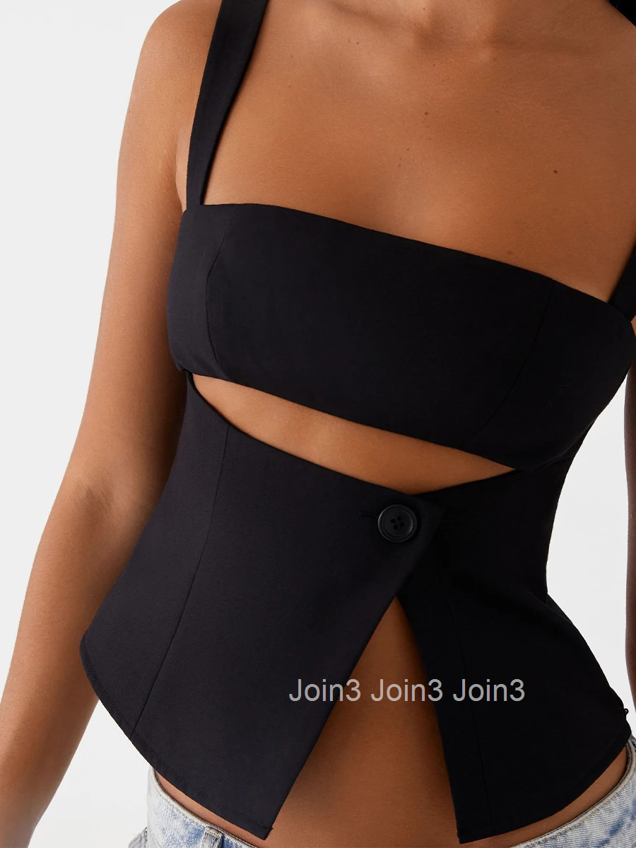 Womens Sexy Backless Crop Top with Split Hem and Cutout Detail Sleeveless Camisole for Clubwear and Street Style Fashion