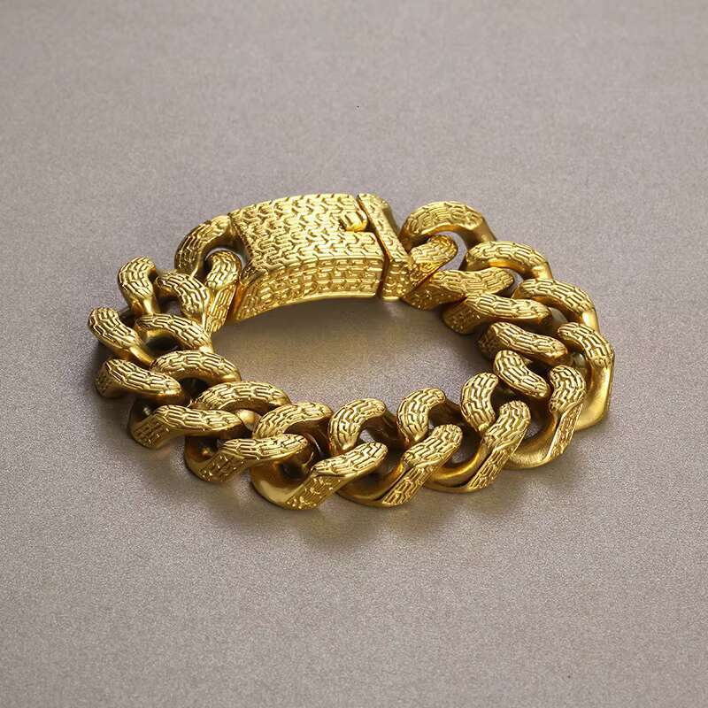 Mens Retro 220mm Stainless Steel Bracelet Cuban Links Gold Plated Trendy Religious Styles Fashion Chain Link Bracelets