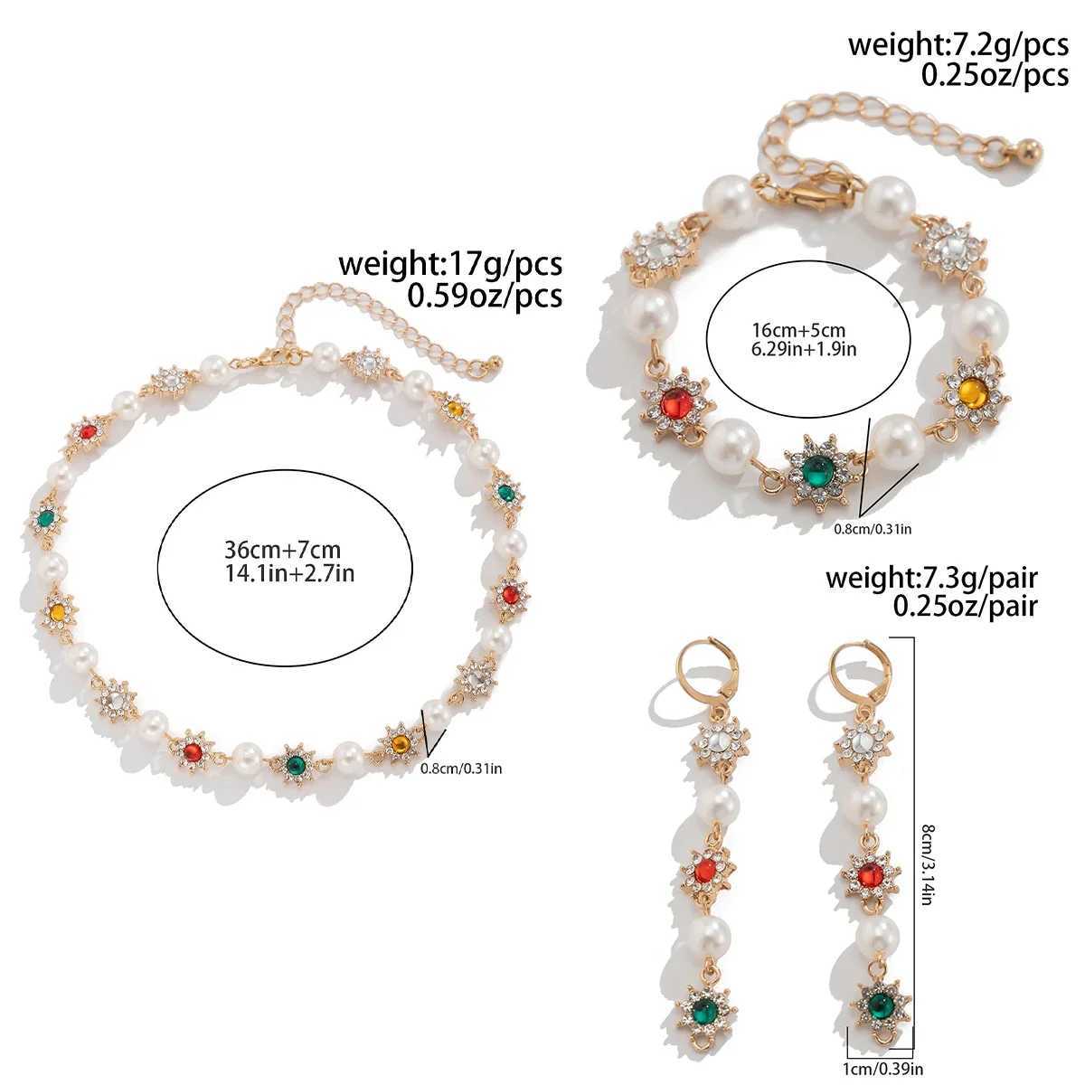 SHIXIN Luxury Shinny Colorful Rhinestone Short Necklace Earrings Women Imitation Pearl Choker Christmas Jewelry Set Z250607