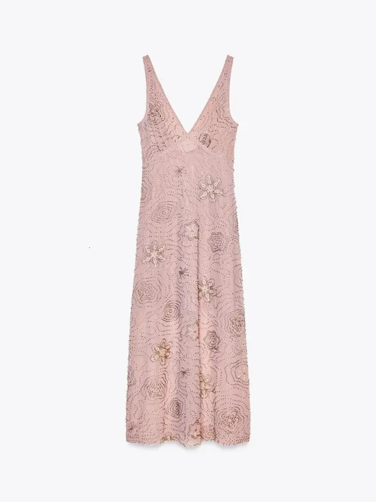 Sexy Beaded Sequin Summer Dress Lady Backless Sleeveless Elegant Evening Gown Ruffle Strap Holiday Party Beachwear Street Outfit 250605