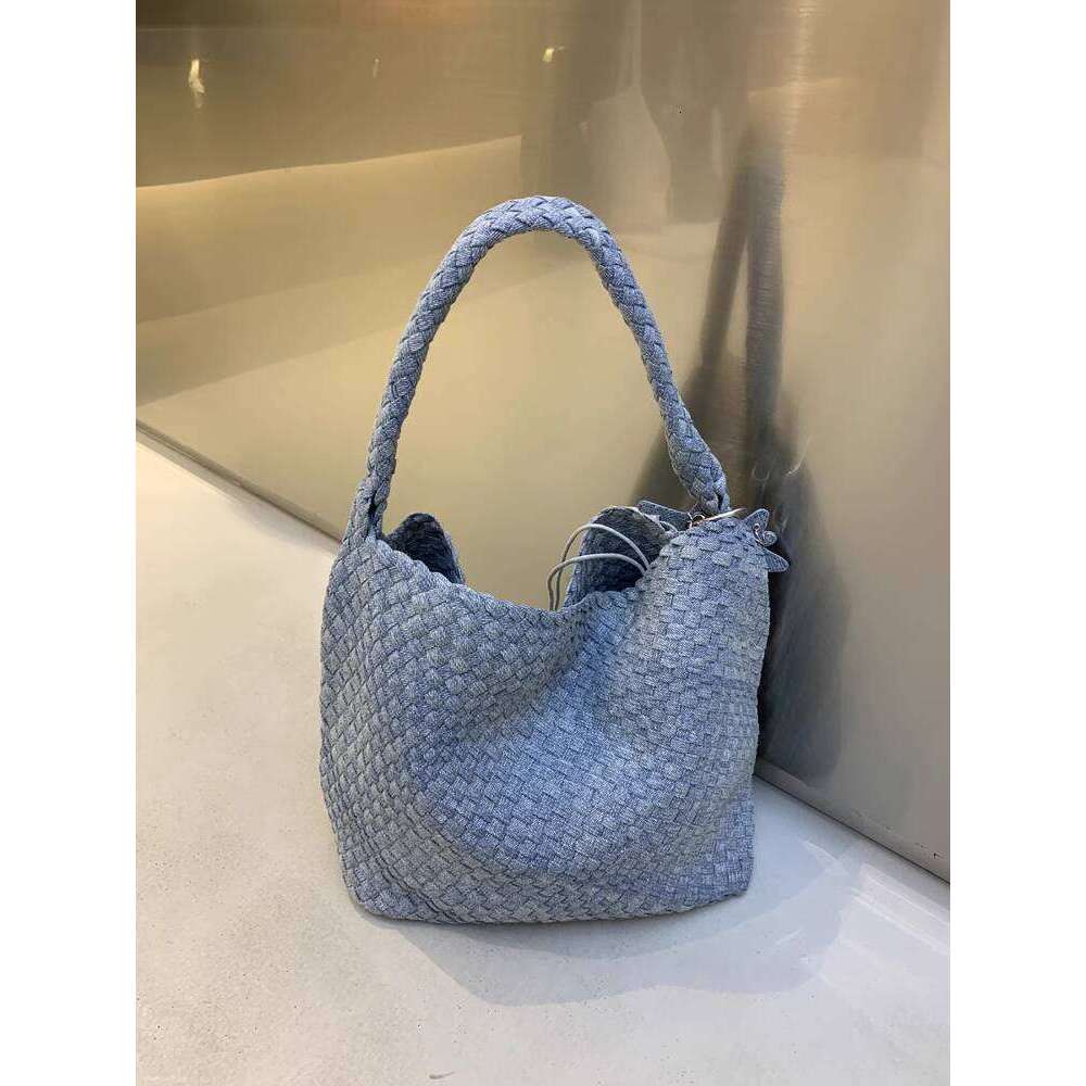 Tie Dye Denim Handwoven Tote Large Capacity Shopping Casual Shoulder Handbag Star Bag