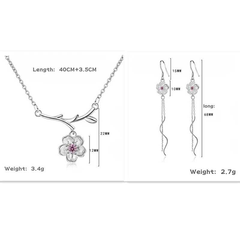 Lihong 925 Sterling Silver Pendant Necklace Earrings Sakura Tassel Set Engagement Jewelry Gifts for Women Z250607