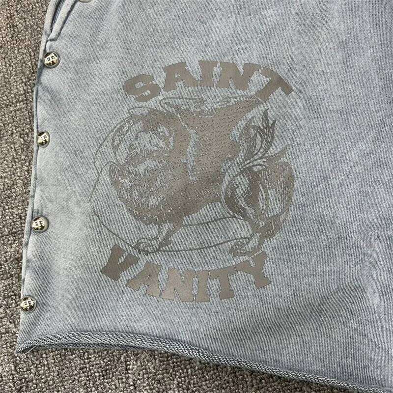 Vintage Washed Saint Hip-Hop Drawstring Sports Casual Men's Shorts